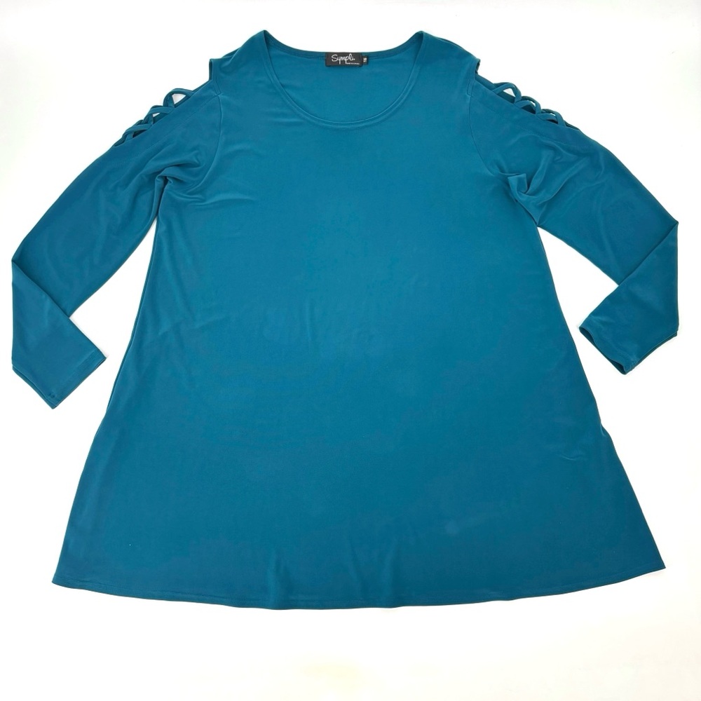 Sympli Dark Teal Zig-Zag Sleeve A-Line Tunic, 16